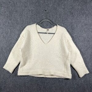 Free People V-Neck Cropped Pullover Sweater Ivory Womens Size XS #2096